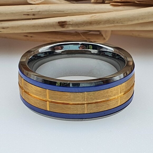 Rose Gold Ring, Forged Carbon Fiber sides Brushed Ring, GALTUN718 - Picture 4 of 6